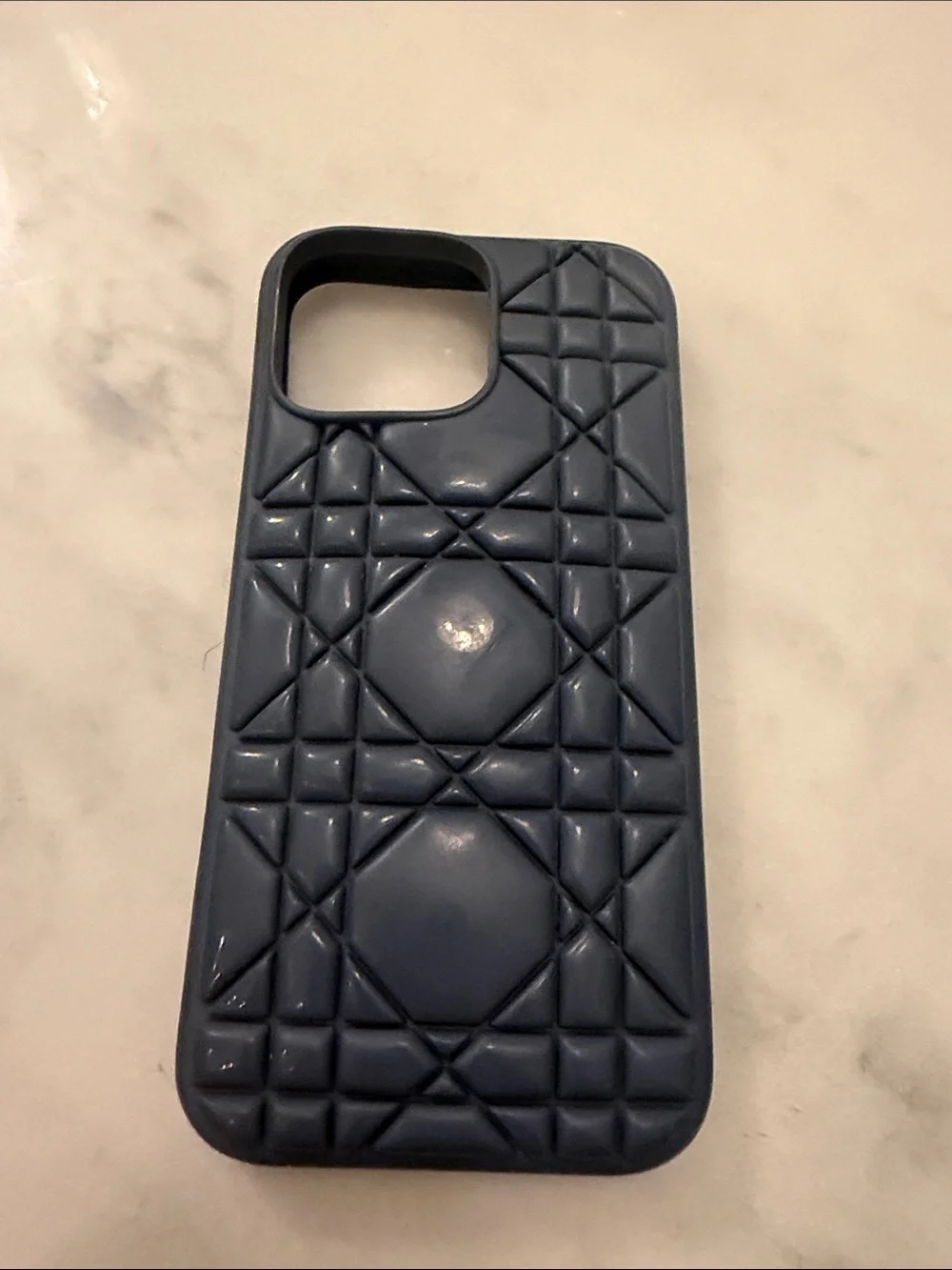 Dior Dark Blue Silicone Apple iPhone 15 Pro max Case with Christian Dior Logo